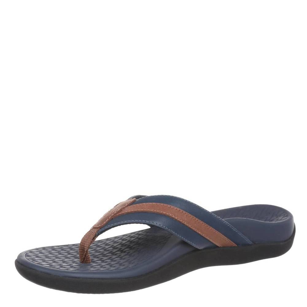 NEW VIONIC men's tide ii toe post sandal in in navy brown - Picture 2 of 5